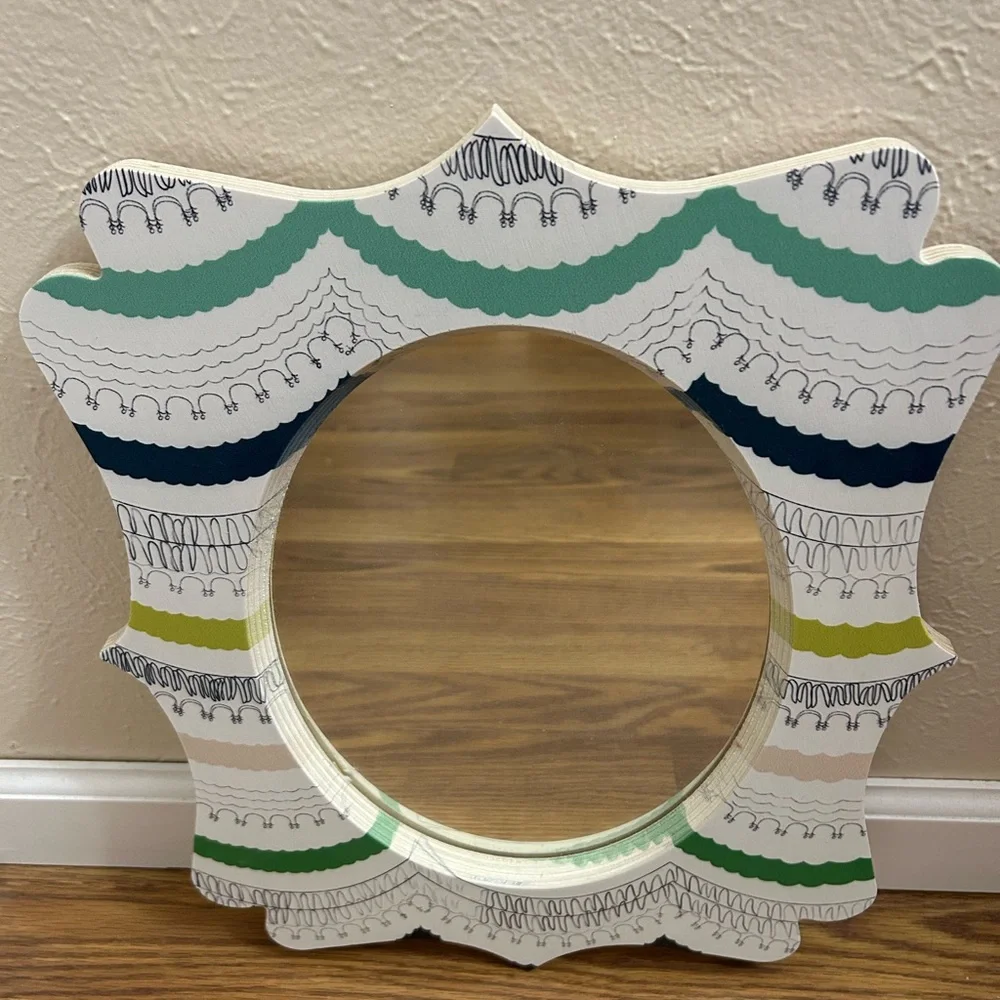 White and Green Scalloped Edge Wall Mirror